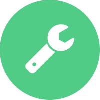 White wrench in a green circle background.